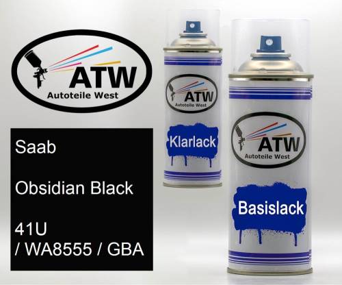 Saab, Obsidian Black, 41U / WA8555 / GBA: 400ml Sprühdose + 400ml Klarlack - Set, von ATW Autoteile West.